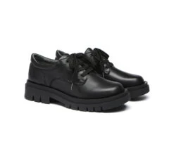 Senior School Shoes Black Leather Lace Up Large Size Shoes