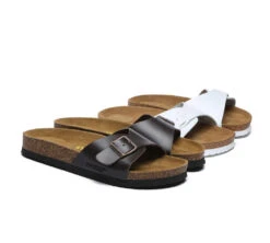 Women Men Leather Adjustable Embossed Summer Beach Charms Walk Sandal Slides