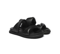 Women Slides Leather Padded Twist Slip-on Sandals Eloise -Shoe Store 270A9240