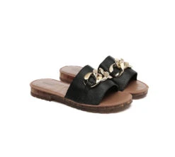 Women Leather Metal Ultra Soft Flat Slides Jianna -Shoe Store 5C45A3F2 57B5 4A82 BADD 0F0E49442784 45254 0000254DA48AA6CB