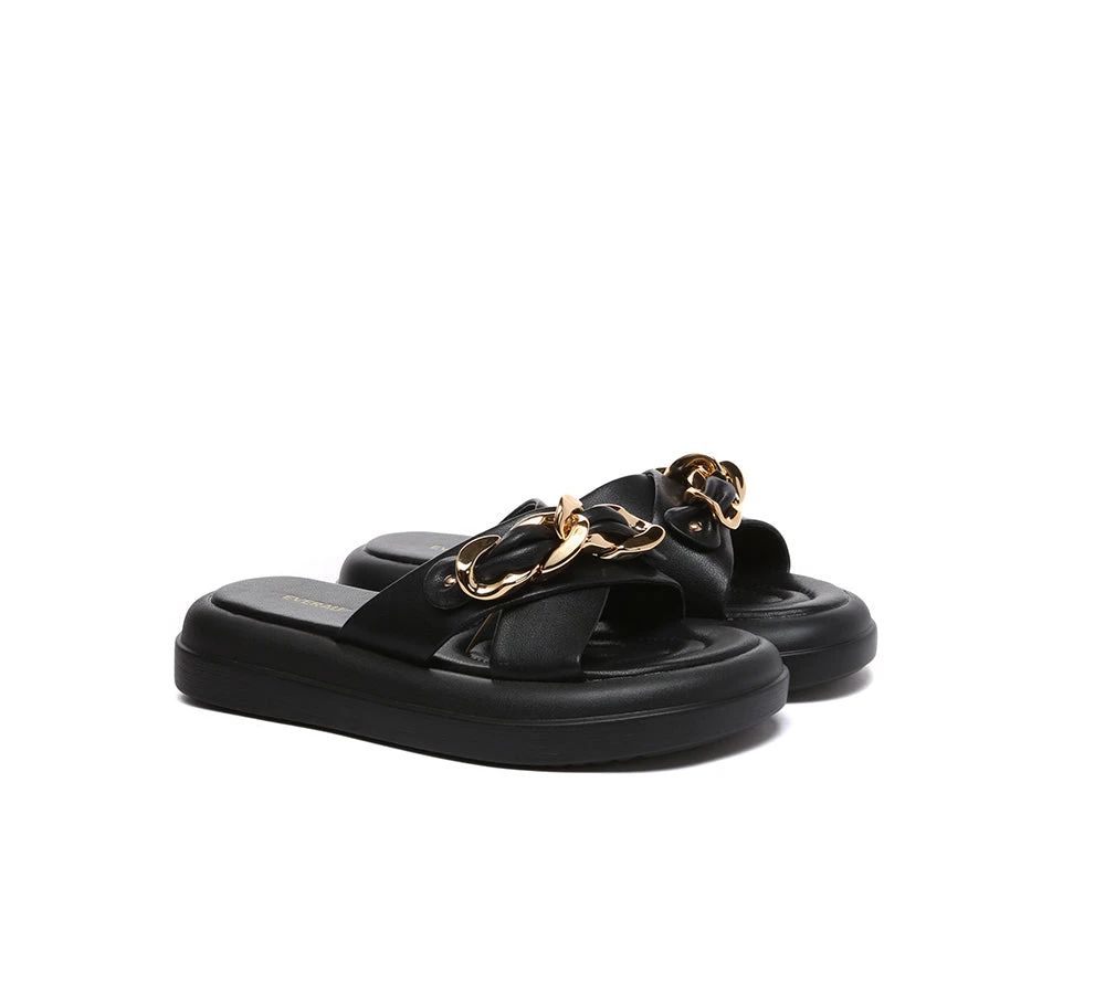 Women Slides Metal Decor Crossover Platform Chiffon 3 Women Slides Metal Decor Crossover Platform Chiffon