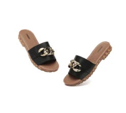 Women Leather Metal Ultra Soft Flat Slides Jianna -Shoe Store 7C418B63 ABB1 4852 8A6B 76E8ED6A7398 45254 0000254E1DE5D590