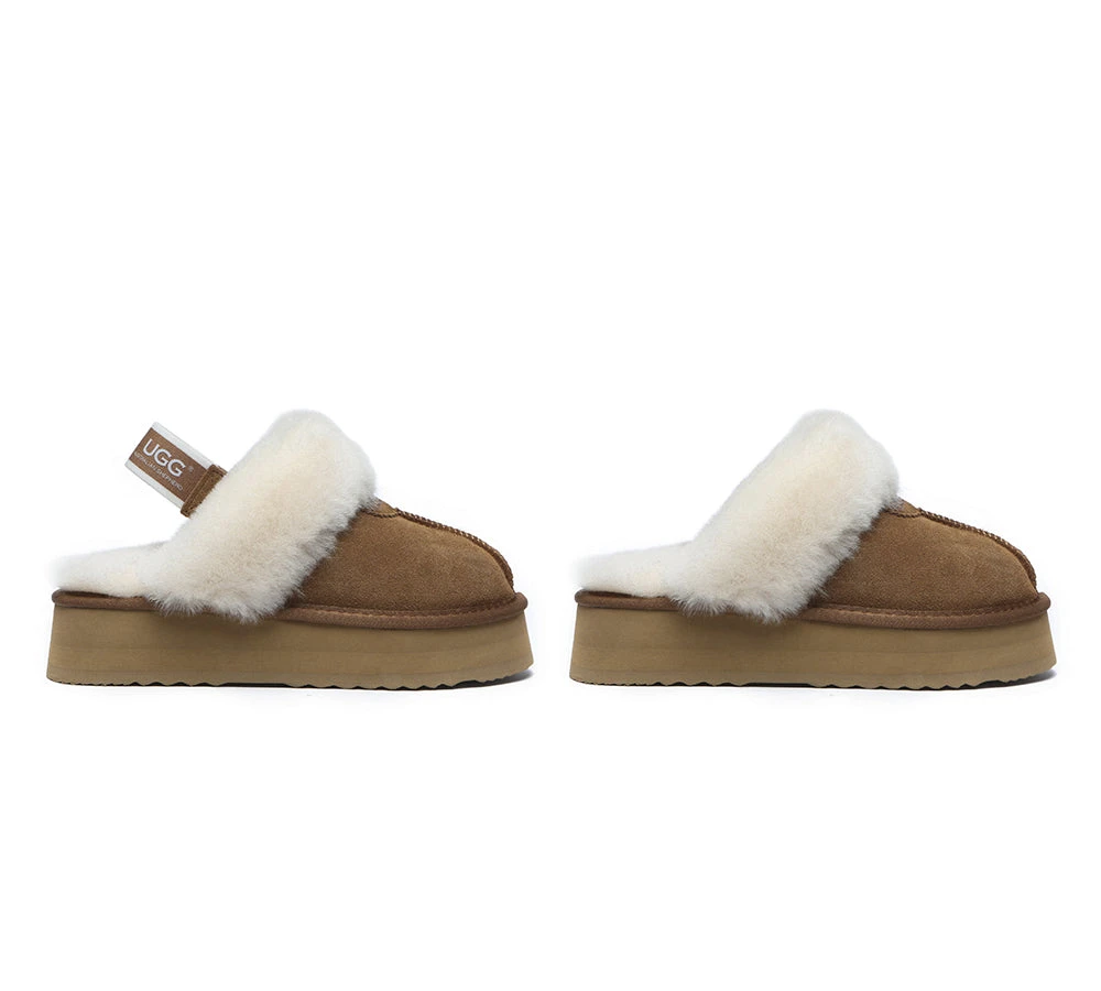 UGG Slipper Women Sheepskin Wool Removable Strap Slingback Waffle Platform Sandals 5 UGG Slipper Women Sheepskin Wool Removable Strap Slingback Waffle Platform Sandals - Image 3