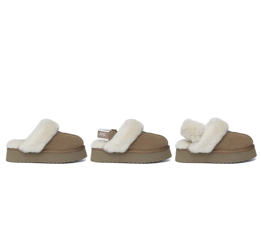 UGG Slippers Women Removable Wool Strap Slingback Platform Suzie 4 UGG Slippers Women Removable Wool Strap Slingback Platform Suzie - Image 2