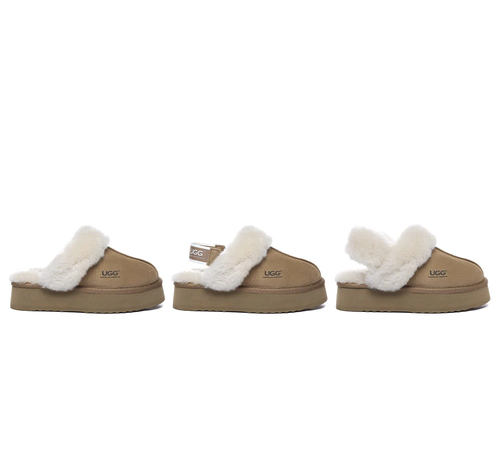 UGG Slippers Women Removable Wool Strap Slingback Platform Musa 5 UGG Slippers Women Removable Wool Strap Slingback Platform Musa - Image 3