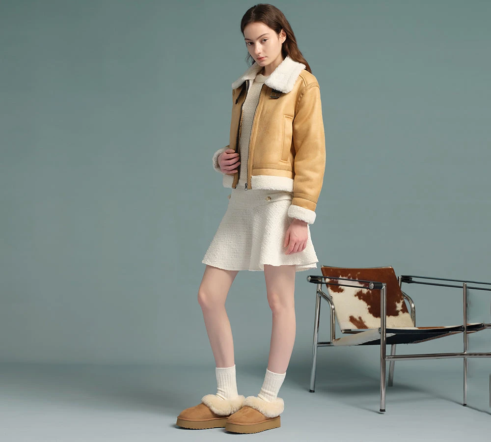 UGG Slippers Women Sheepskin Wool Collar Ankle Platform Clarrie 4 UGG Slippers Women Sheepskin Wool Collar Ankle Platform Clarrie - Image 2