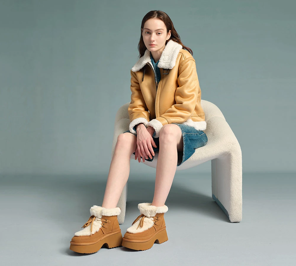 UGG Boots Women Sheepskin Wool Lace Up Chunky Platform Bumpy 4 UGG Boots Women Sheepskin Wool Lace Up Chunky Platform Bumpy - Image 2