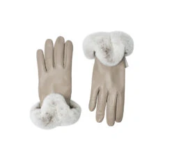 Ladies Sheepskin Leather Gloves With Rabbit Fur Cuffs -Shoe Store DSC06400