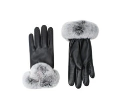 Ladies Sheepskin Leather Gloves With Rabbit Fur Cuffs -Shoe Store DSC06454