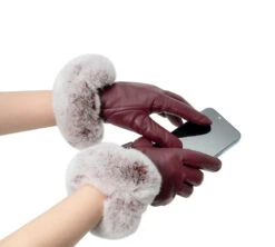 Ladies Sheepskin Leather Gloves With Rabbit Fur Cuffs -Shoe Store DSC06564
