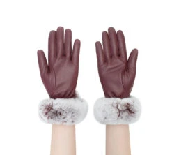 Ladies Sheepskin Leather Gloves With Rabbit Fur Cuffs -Shoe Store DSC06584