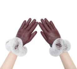 Ladies Sheepskin Leather Gloves With Rabbit Fur Cuffs -Shoe Store DSC06586