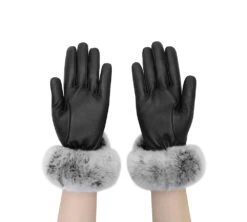 Ladies Sheepskin Leather Gloves With Rabbit Fur Cuffs -Shoe Store DSC06594