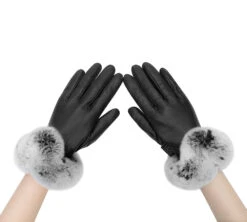 Ladies Sheepskin Leather Gloves With Rabbit Fur Cuffs -Shoe Store DSC06596