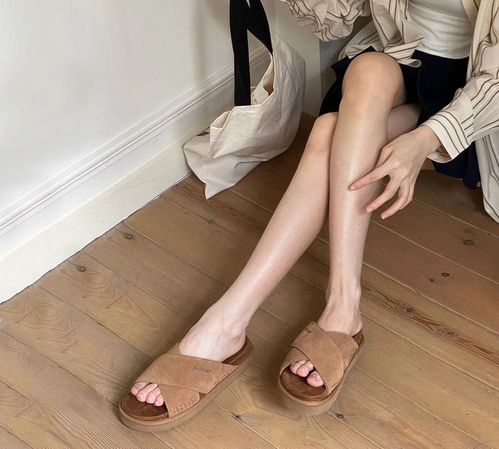 Women Sandals Suede Adjustable Crossover Slip-on Summer Slides Lilac 4 Women Sandals Suede Adjustable Crossover Slip-on Summer Slides Lilac - Image 2