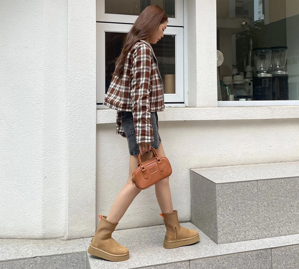 UGG Platform Boots Women Sheepskin Wool Zipper Decor Stretchy Mid Calf Ethel 4 UGG Platform Boots Women Sheepskin Wool Zipper Decor Stretchy Mid Calf Ethel - Image 2