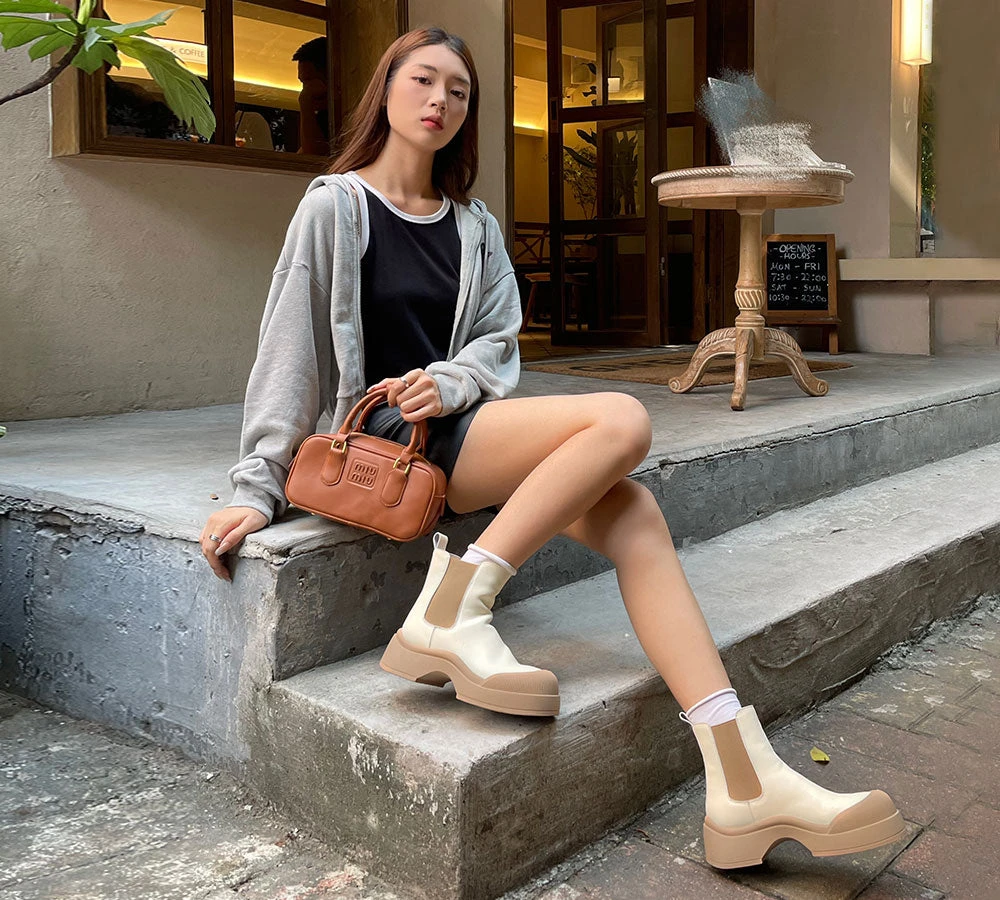 Women Leather Ankle Chunky Boots Mindy 4 Women Leather Ankle Chunky Boots Mindy - Image 2