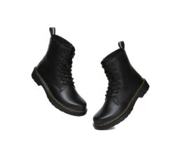 Women Leather Lace Up Black Chunky Boots Simona -Shoe Store GL7A0151