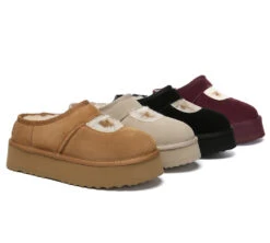 UGG Slippers Sheepskin Wool Ankle Platform Carmella