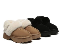 Shoe Store 43 3-Way Style UGG Slippers Women Removable Wool Strap Slingback Chunky Platform Muna