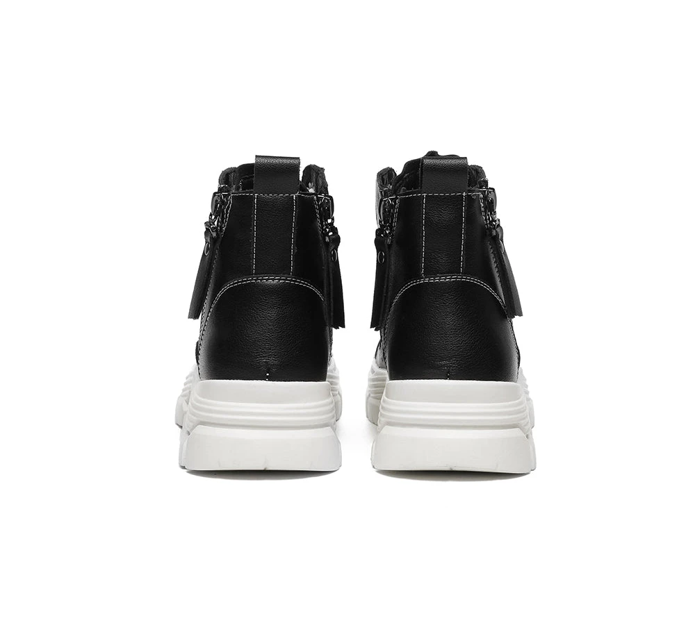 Women Leather Lace Up Zipper Chunky Boots Lorrin 15 Women Leather Lace Up Zipper Chunky Boots Lorrin - Image 13