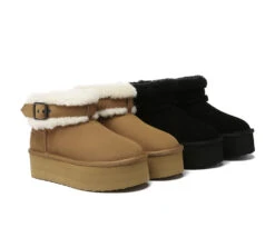 UGG UGG Boots Women Sheepskin Wool Adjustable Buckle Ankle Platform Boots Ula