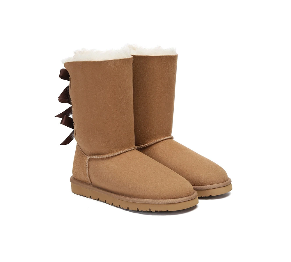 UGG Boots Women Double Faced Sheepskin Wool Tall Back Bow 3 UGG Boots Women Double Faced Sheepskin Wool Tall Back Bow