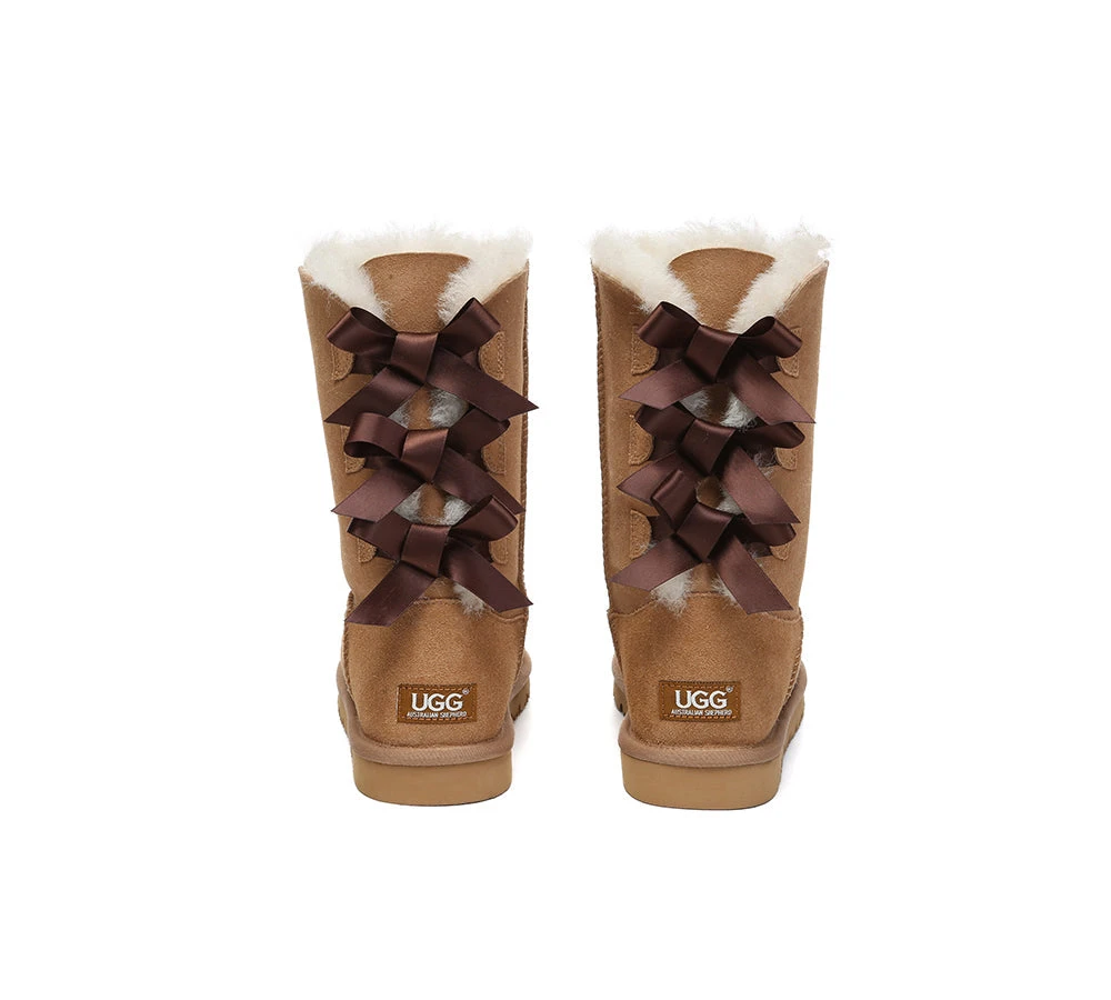 UGG Boots Women Double Faced Sheepskin Wool Tall Back Bow 8 UGG Boots Women Double Faced Sheepskin Wool Tall Back Bow - Image 6