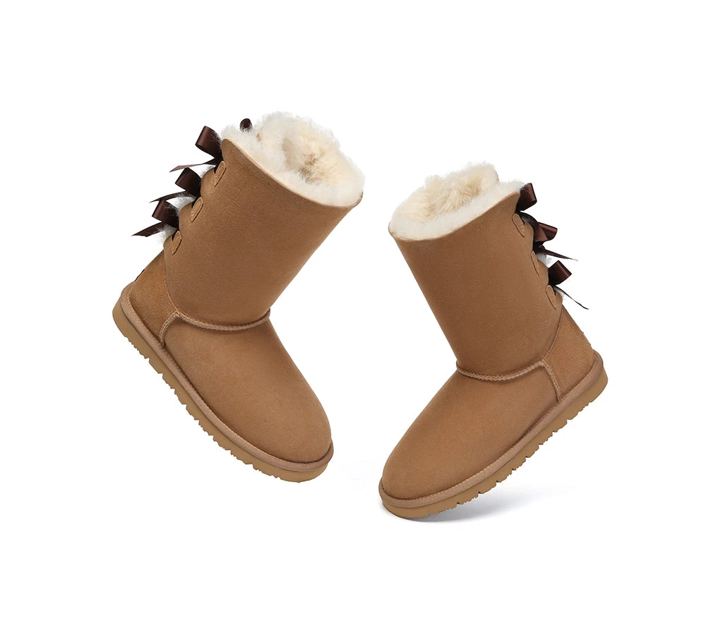 UGG Boots Women Double Faced Sheepskin Wool Tall Back Bow 6 UGG Boots Women Double Faced Sheepskin Wool Tall Back Bow - Image 4