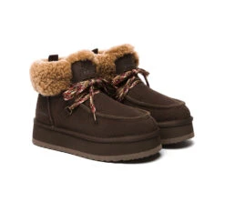 UGG Boots Women Sheepskin Wool Lace Up Ankle Platform Boots Honour -Shoe Store GL7A6180