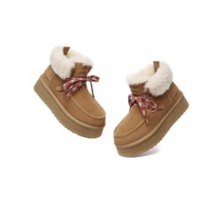 UGG Boots Women Sheepskin Wool Lace Up Ankle Platform Boots Honour -Shoe Store GL7A6232