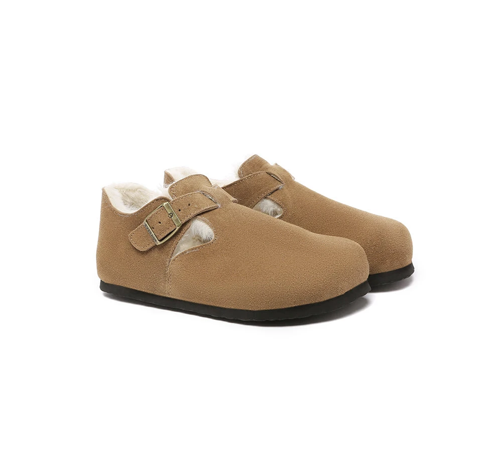 Adjustable Buckled Straps Suede Flat Clog Slippers Marla 3 Adjustable Buckled Straps Suede Flat Clog Slippers Marla