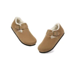 Adjustable Buckled Straps Suede Flat Clog Slippers Marla 13 Adjustable Buckled Straps Suede Flat Clog Slippers Marla -Shoe Store GL7A6505