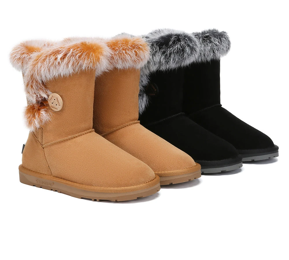 UGG Boots Women Sheepskin Wool Collar Short Button Donna 3 UGG Boots Women Sheepskin Wool Collar Short Button Donna