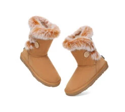 UGG Boots Women Sheepskin Wool Collar Short Button Donna 21 UGG Boots Women Sheepskin Wool Collar Short Button Donna -Shoe Store GL7A7099