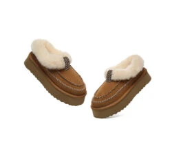 UGG Slippers Women Sheepskin Wool Collar Ankle Platform Santana -Shoe Store GL7A7103