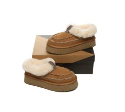 UGG Slippers Women Sheepskin Wool Collar Ankle Platform Santana -Shoe Store GL7A7104