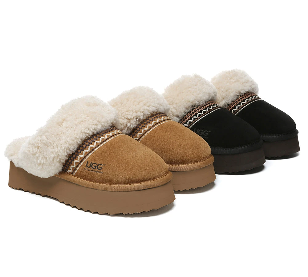 UGG Slippers Sheepskin Wool Knitted Platform Isle 3 UGG Slippers Sheepskin Wool Knitted Platform Isle