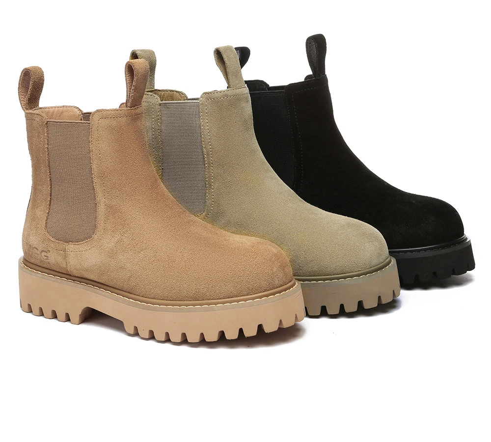 UGG Boots Sheepskin Wool Suede Chelsea Block Heel Chana 3 UGG Boots Sheepskin Wool Suede Chelsea Block Heel Chana