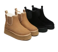 Women Sheepskin Wool Elastic Band Platform Boots Chelsie