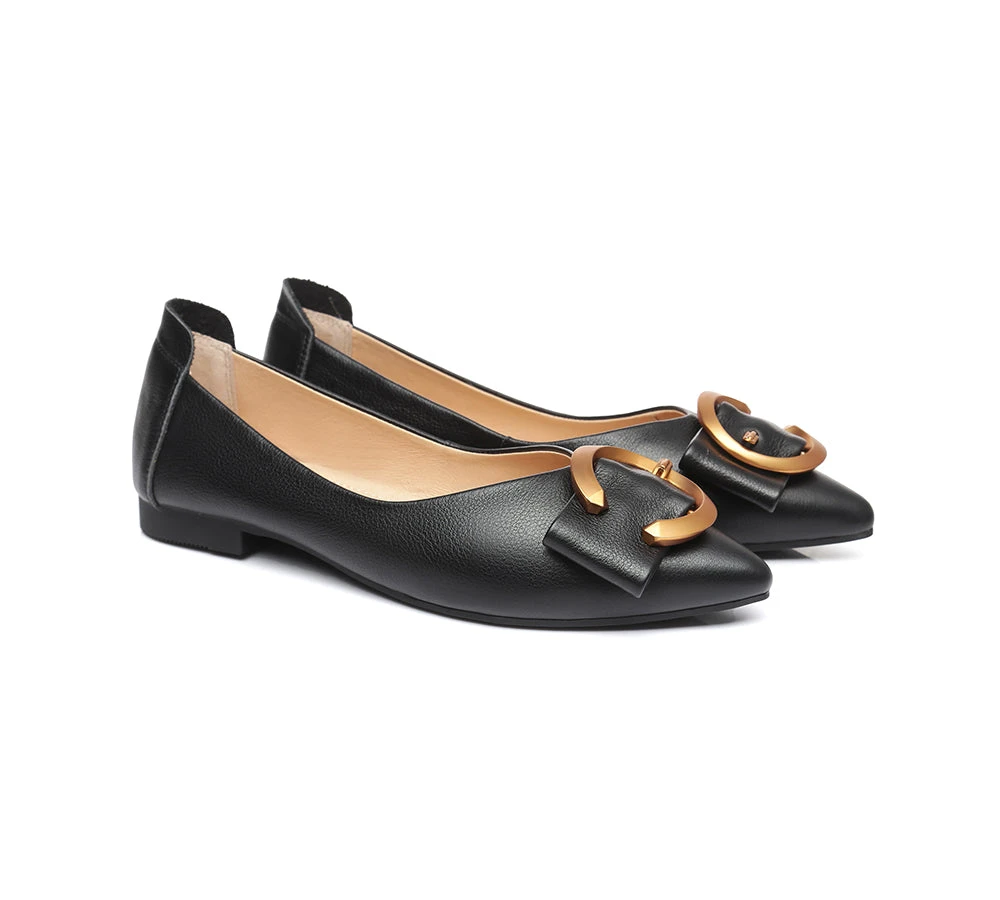 Women Leather Buckle Pointed Toe Ballet Flats Pari 9 Women Leather Buckle Pointed Toe Ballet Flats Pari - Image 7