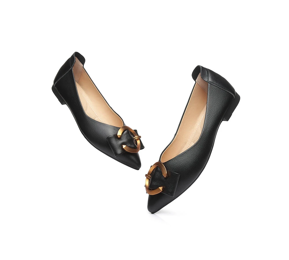 Women Leather Buckle Pointed Toe Ballet Flats Pari 12 Women Leather Buckle Pointed Toe Ballet Flats Pari - Image 10
