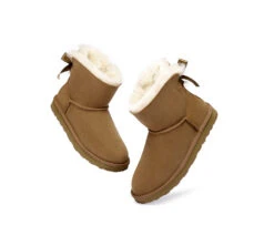 Boots Women Double Faced Sheepskin Wool Mini Back Bow Boots -Shoe Store MG 7736