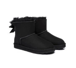 Boots Women Double Faced Sheepskin Wool Mini Back Bow Boots -Shoe Store MG 7778
