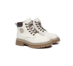 Women Leather Lace Up Chunky Boots Stephanie -Shoe Store PF0A0417