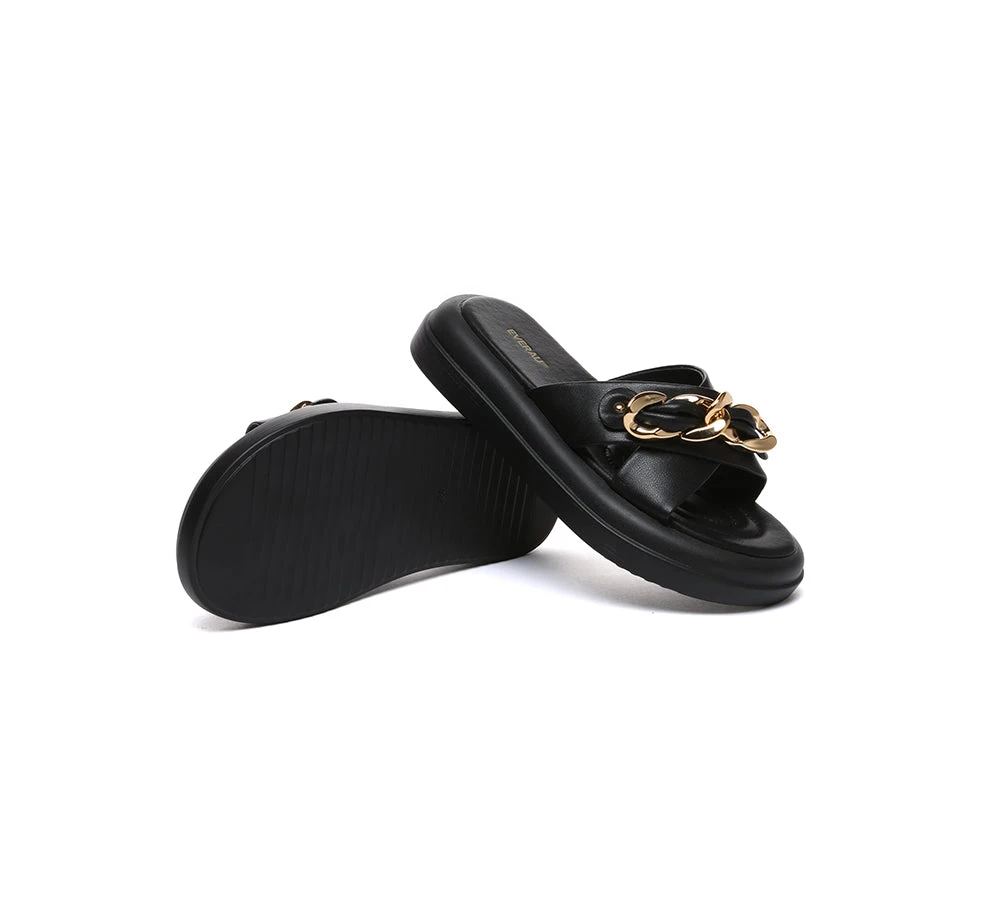 Women Slides Metal Decor Crossover Platform Chiffon 5 Women Slides Metal Decor Crossover Platform Chiffon - Image 3