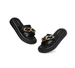 Women Slides Metal Decor Crossover Platform Chiffon 13 Women Slides Metal Decor Crossover Platform Chiffon -Shoe Store PF0A0823