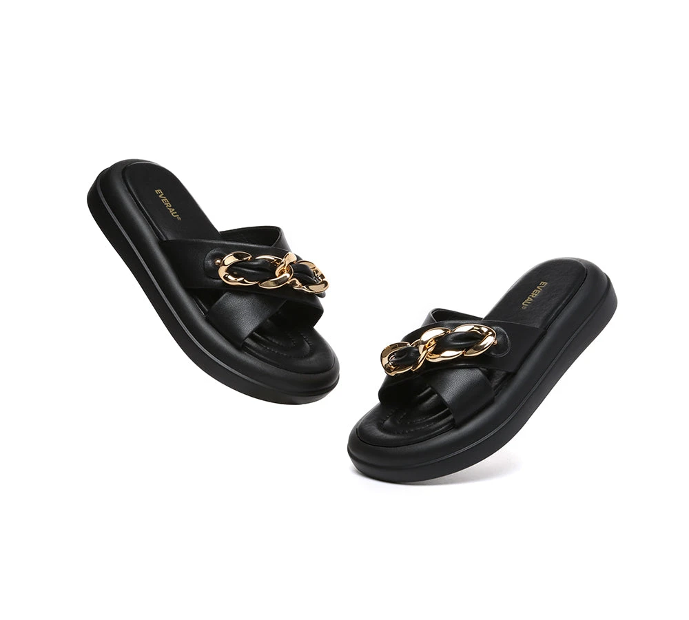 Women Slides Metal Decor Crossover Platform Chiffon 7 Women Slides Metal Decor Crossover Platform Chiffon - Image 5