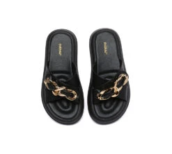 Women Slides Metal Decor Crossover Platform Chiffon 14 Women Slides Metal Decor Crossover Platform Chiffon -Shoe Store PF0A0825