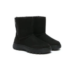 Women Men Sheepskin Wool Zipper Short Outdoor Boots -Shoe Store PF0A6677
